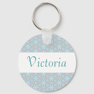 Blue Flower custom name keychain