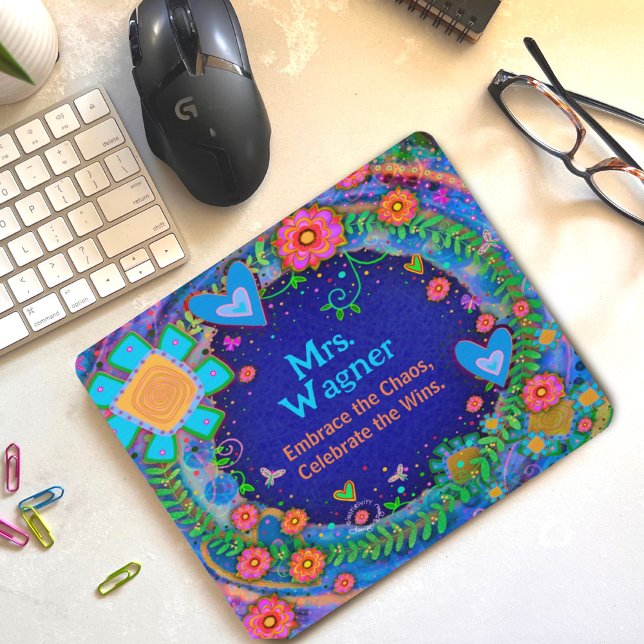 Blue Flower Dragonfly Cheerful Customized Teacher Mouse Pad (Creator Uploaded)