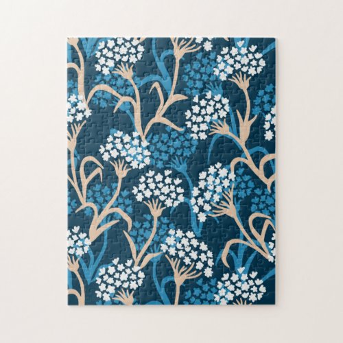 Blue Flower Drawing Pattern Jigsaw Puzzle