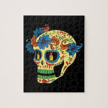 Blue Flower Eyes Day Of The Dead Sugar Skull Jigsaw Puzzle by TattooSugarSkulls at Zazzle