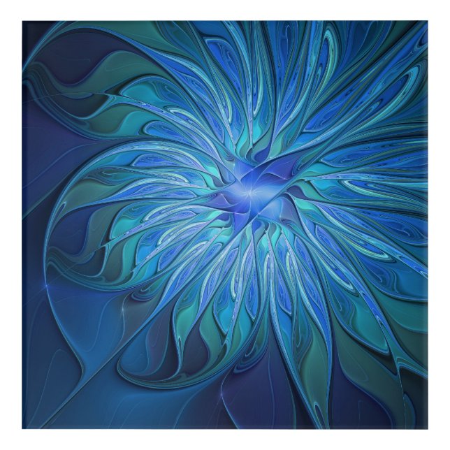 Blue Flower Fantasy Pattern, Abstract Fractal Art (Front)
