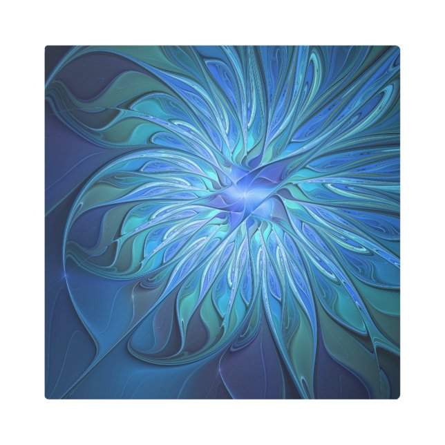 Blue Flower Fantasy Pattern, Abstract Fractal Art (Front)