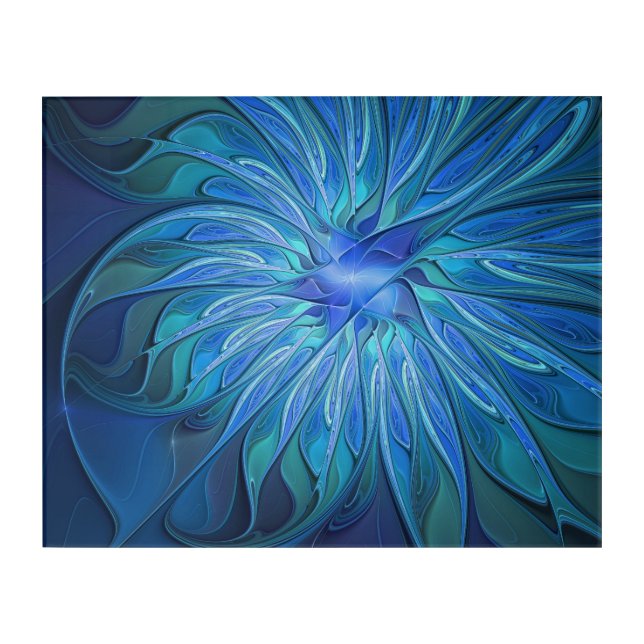 Blue Flower Fantasy Pattern, Abstract Fractal Art (Front)