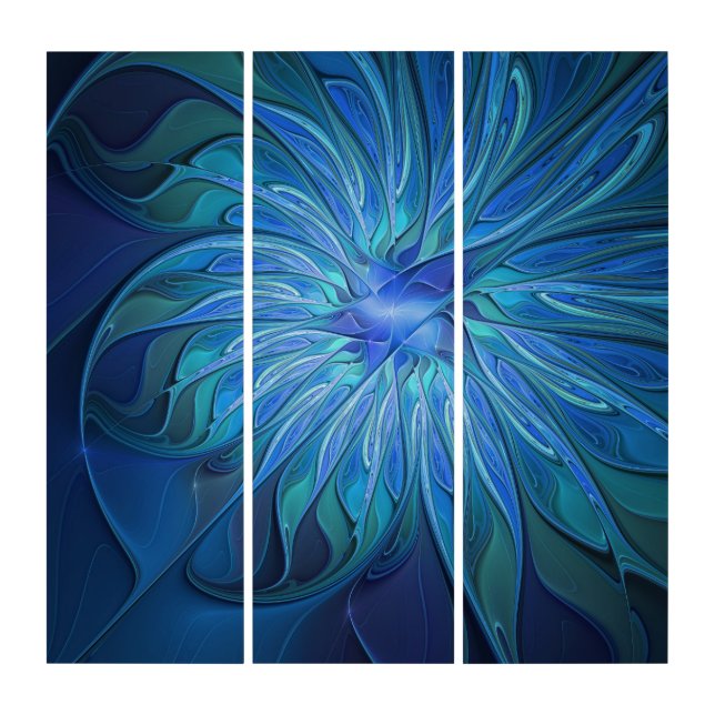 Blue Flower Fantasy Pattern, Abstract Fractal Art (Front)