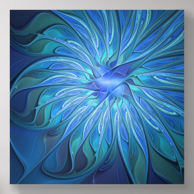 Blue Flower Fantasy Pattern, Abstract Fractal Art Acrylic Photo Tile (Front Set)