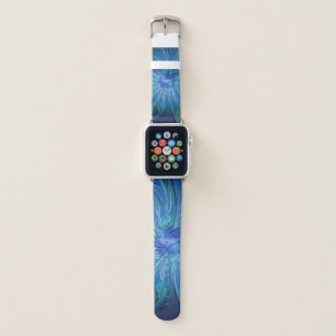 Blue Flower Fantasy Pattern, Abstract Fractal Art Apple Watch Band