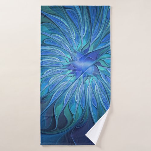 Blue Flower Fantasy Pattern Abstract Fractal Art Bath Towel