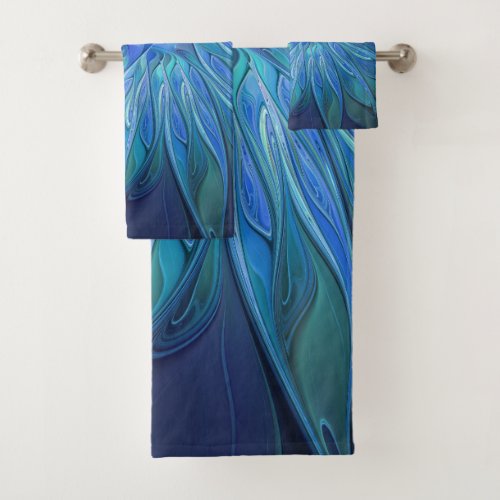 Blue Flower Fantasy Pattern Abstract Fractal Art Bath Towel Set