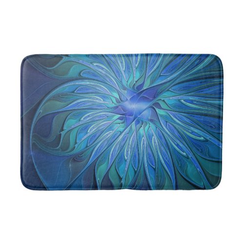 Blue Flower Fantasy Pattern Abstract Fractal Art Bathroom Mat