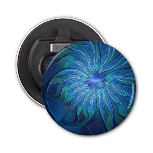 Blue Flower Fantasy Pattern, Abstract Fractal Art Bottle Opener (Front)