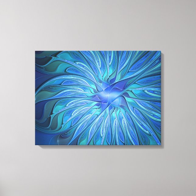 Blue Flower Fantasy Pattern, Abstract Fractal Art Canvas Print (Front)