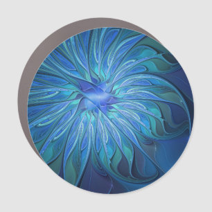 Blue Flower Fantasy Pattern, Abstract Fractal Art Car Magnet