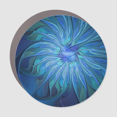 Blue Flower Fantasy Pattern Abstract Fractal Art Car Magnet