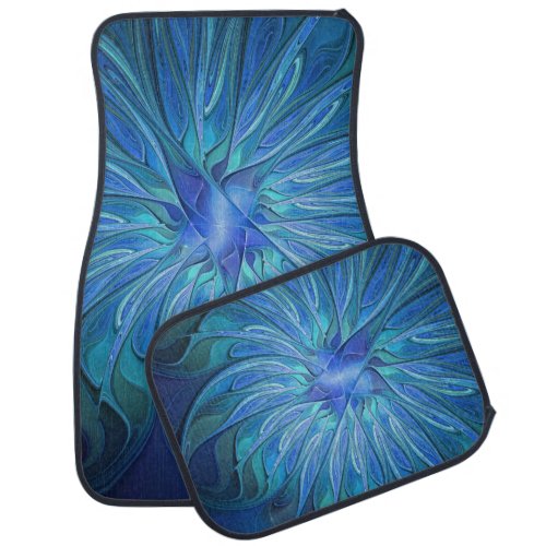 Blue Flower Fantasy Pattern Abstract Fractal Art Car Mat