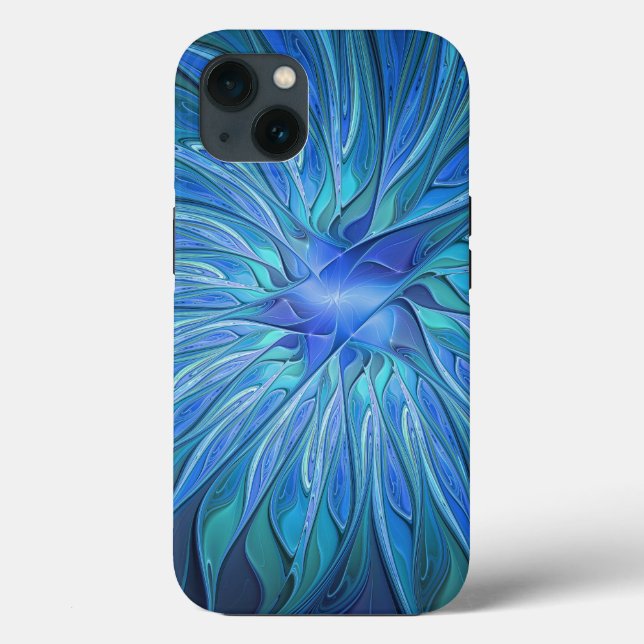 Blue Flower Fantasy Pattern, Abstract Fractal Art Case-Mate iPhone Case (Back)
