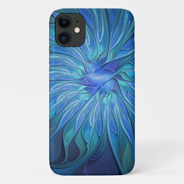 Blue Flower Fantasy Pattern, Abstract Fractal Art Case-Mate iPhone Case (Back)