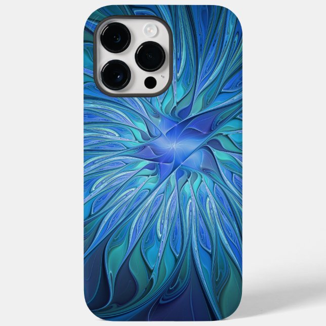 Blue Flower Fantasy Pattern, Abstract Fractal Art Case-Mate iPhone Case (Back)