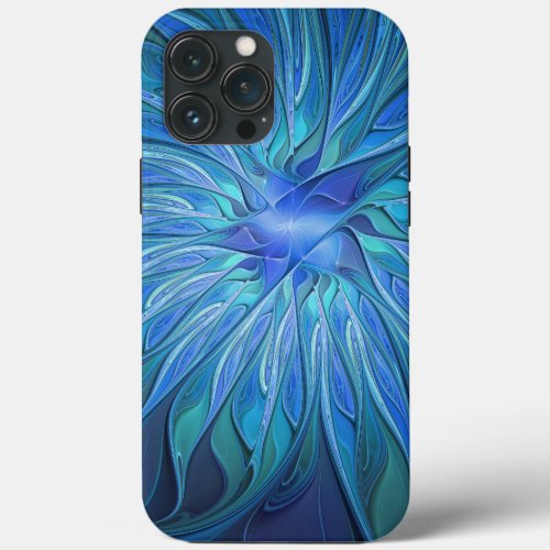 Blue Flower Fantasy Pattern Abstract Fractal Art iPhone 13 Pro Max Case