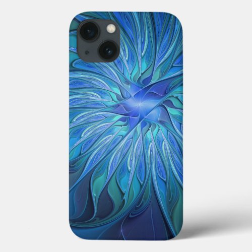 Blue Flower Fantasy Pattern Abstract Fractal Art iPhone 13 Case