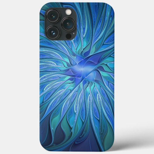 Blue Flower Fantasy Pattern Abstract Fractal Art iPhone 13 Pro Max Case