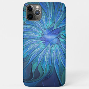 Blue Flower Fantasy Pattern, Abstract Fractal Art iPhone 11 Pro Max Case