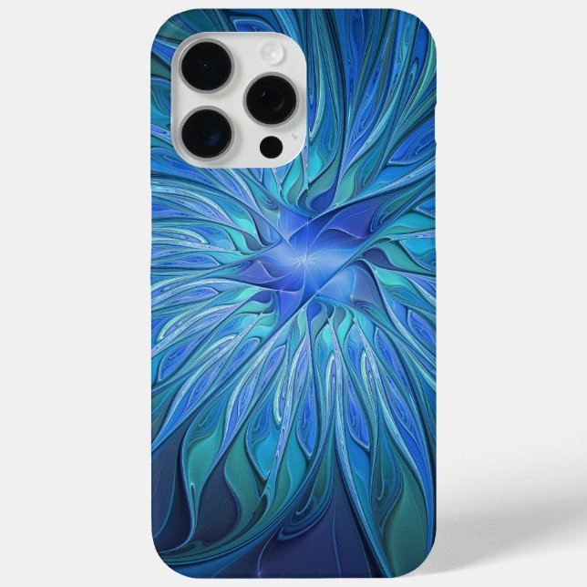 Blue Flower Fantasy Pattern, Abstract Fractal Art Case-Mate iPhone Case (Back)