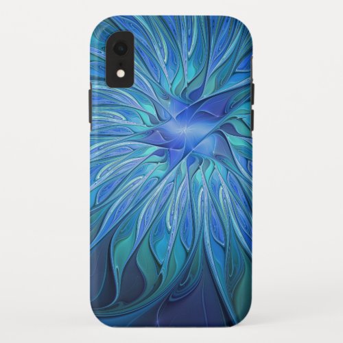 Blue Flower Fantasy Pattern Abstract Fractal Art iPhone XR Case