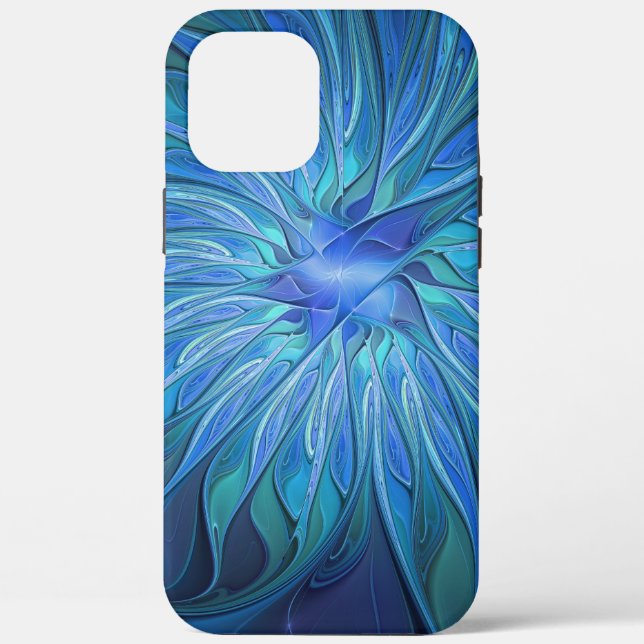 Blue Flower Fantasy Pattern, Abstract Fractal Art Case-Mate iPhone Case (Back)
