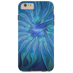 Blue Flower Fantasy Pattern, Abstract Fractal Art Tough iPhone 6 Plus Case