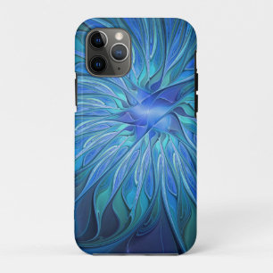 Blue Flower Fantasy Pattern, Abstract Fractal Art iPhone 11 Pro Case