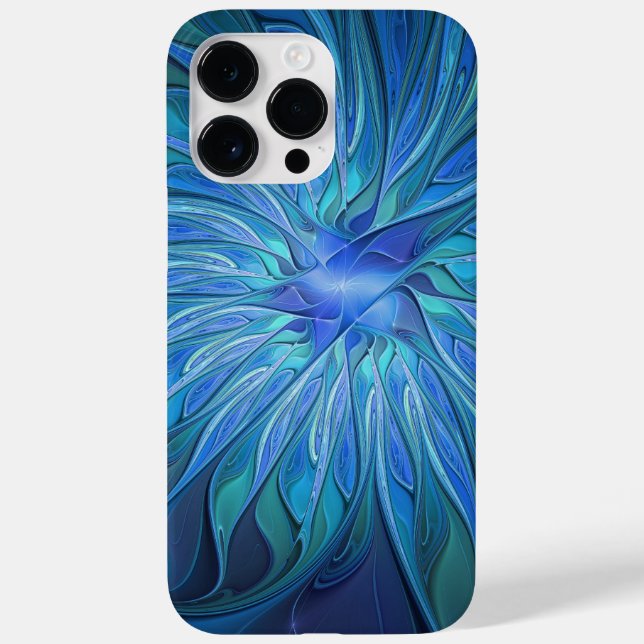 Blue Flower Fantasy Pattern, Abstract Fractal Art Case-Mate iPhone Case (Back)