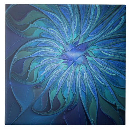 Blue Flower Fantasy Pattern Abstract Fractal Art Ceramic Tile