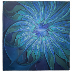 Blue Flower Fantasy Pattern, Abstract Fractal Art Cloth Napkin