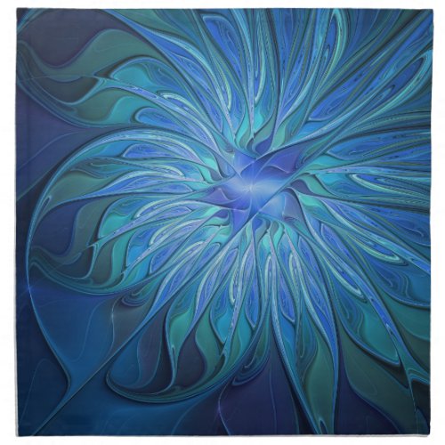 Blue Flower Fantasy Pattern Abstract Fractal Art Cloth Napkin