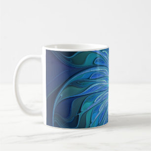Blue Flower Fantasy Pattern, Abstract Fractal Art Coffee Mug