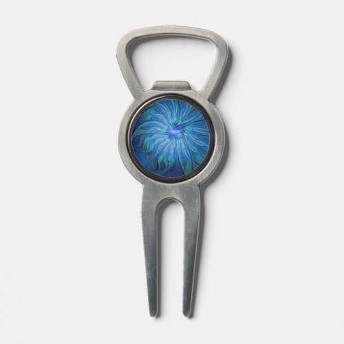 Blue Flower Fantasy Pattern, Abstract Fractal Art Divot Tool
