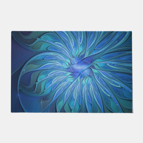 Blue Flower Fantasy Pattern Abstract Fractal Art Doormat