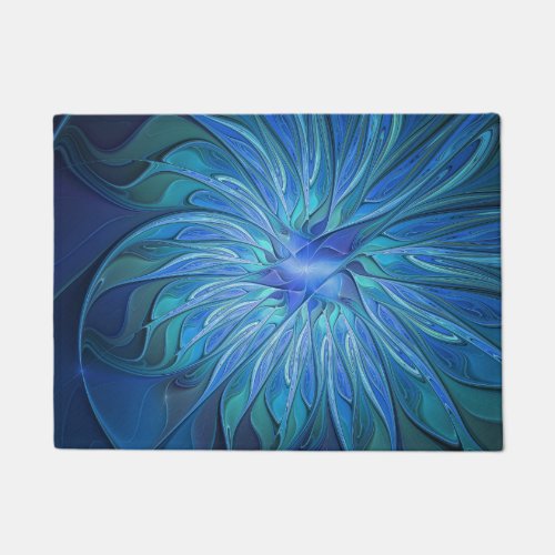 Blue Flower Fantasy Pattern Abstract Fractal Art Doormat