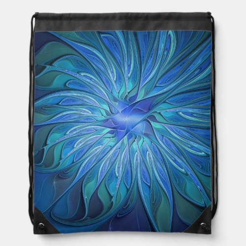 Blue Flower Fantasy Pattern Abstract Fractal Art Drawstring Bag