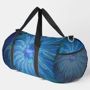 Blue Flower Fantasy Pattern, Abstract Fractal Art Duffle Bag