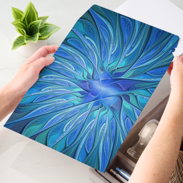Blue Flower Fantasy Pattern, Abstract Fractal Art Envelope Mailers (Desk)