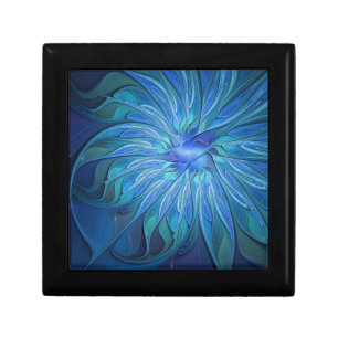 Blue Flower Fantasy Pattern, Abstract Fractal Art Gift Box
