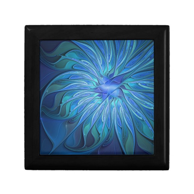 Blue Flower Fantasy Pattern, Abstract Fractal Art Gift Box (Front)