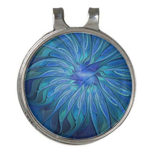 Blue Flower Fantasy Pattern Abstract Fractal Art Golf Hat Clip