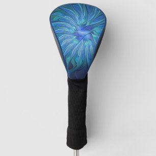 Blue Flower Fantasy Pattern, Abstract Fractal Art Golf Head Cover