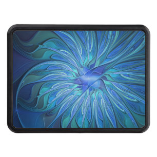 Blue Flower Fantasy Pattern, Abstract Fractal Art Hitch Cover