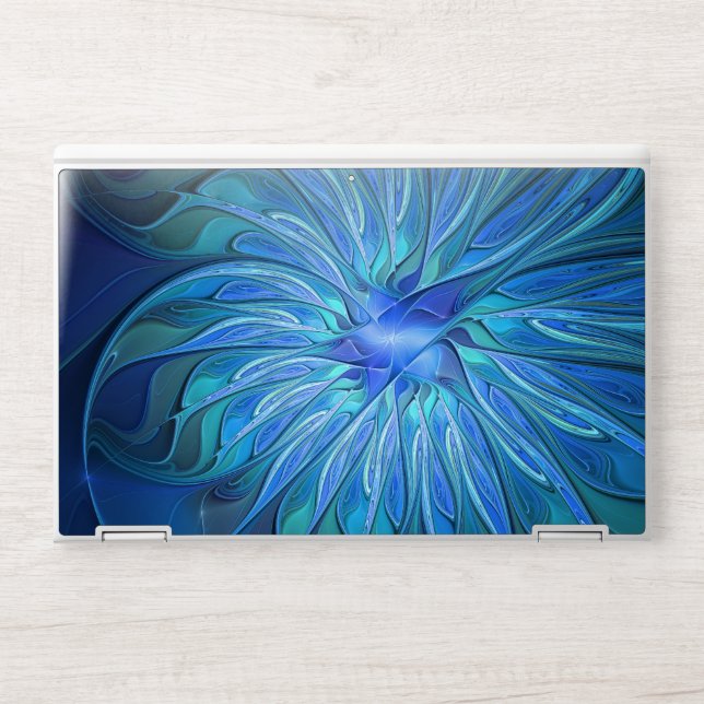 Blue Flower Fantasy Pattern, Abstract Fractal Art HP Laptop Skin (Front)