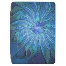 Blue Flower Fantasy Pattern, Abstract Fractal Art iPad Air Cover