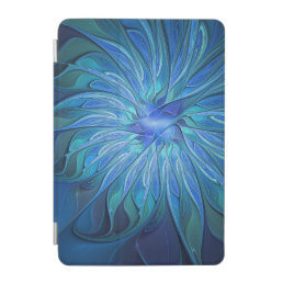 Blue Flower Fantasy Pattern, Abstract Fractal Art iPad Mini Cover