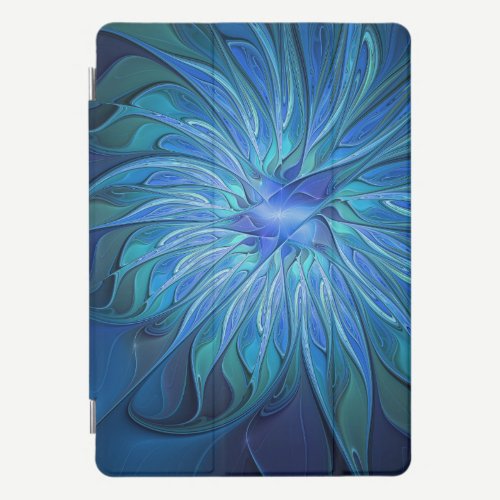 Blue Flower Fantasy Pattern, Abstract Fractal Art iPad Pro Cover